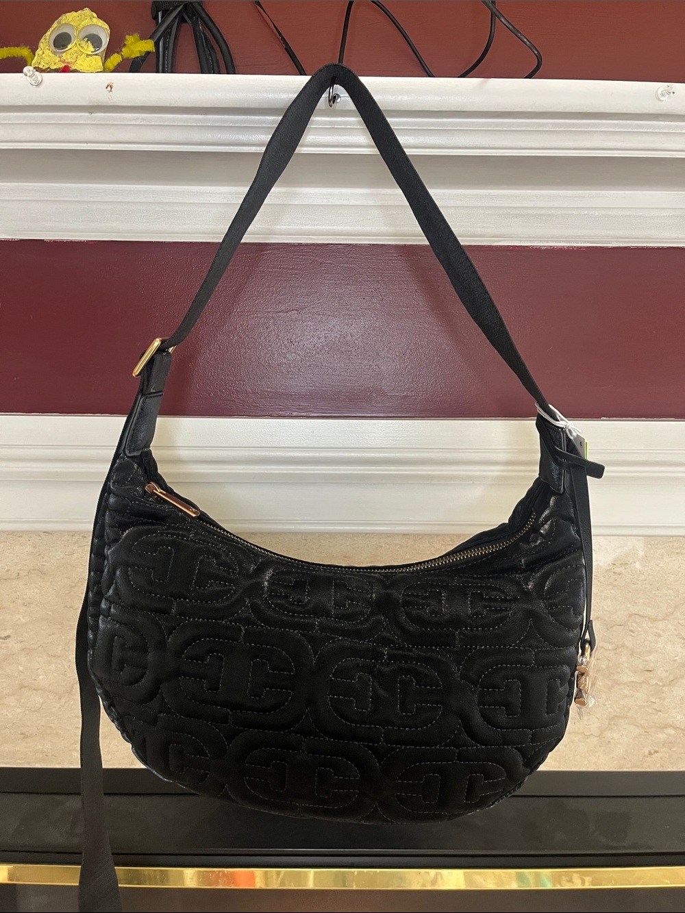 Sam Edelman Black Quilted Hobo Shoulder Bag with Monogram Detail - Picture 2 of 6